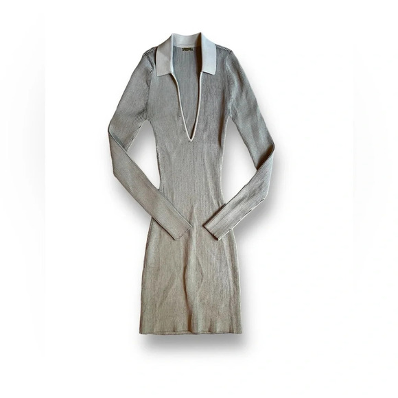 REVOLVE X SER.O.YA BOA RIBBED KNIT beige long sleeve mini DRESS Size XS Bodycon - Picture 3 of 11